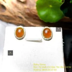 Khuyên tai ngọc Phỉ thuý hoàng phỉ Myanmar, vàng 18k - Hình ảnh 4