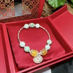 Vòng ngọc Cẩm thạch Myanmar mix hổ phách mật lạp - Ảnh 3