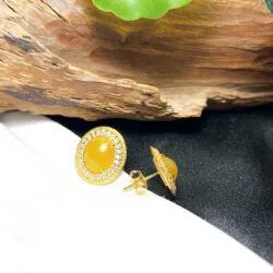 Khuyên tai ngọc Phỉ thuý hoàng phỉ Myanmar, vàng 18k - Hình ảnh 5