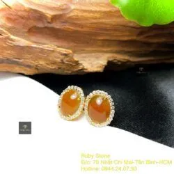 Khuyên tai ngọc Phỉ thuý hoàng phỉ Myanmar, vàng 18k - Hình ảnh 6