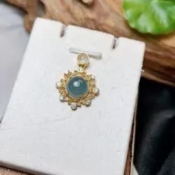 Mặt dây Phỉ thuý lam ngọc Myanmar, vàng 18k - Ảnh 5