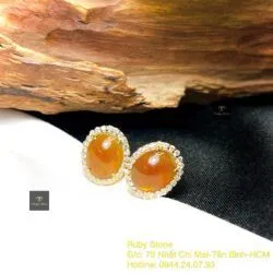 Khuyên tai ngọc Phỉ thuý hoàng phỉ Myanmar, vàng 18k