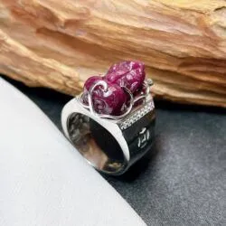 Nhẫn tỳ hưu Ruby Nam Phi, vàng trắng 14k - Ảnh 5