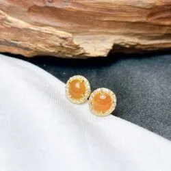 Khuyên tai ngọc Phỉ thuý hoàng phỉ, vàng 18k