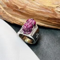 Nhẫn tỳ hưu Ruby Nam Phi, vàng trắng 14k - Ảnh 4