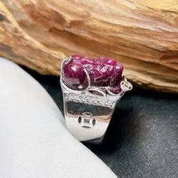 Nhẫn tỳ hưu Ruby Nam Phi, vàng trắng 14k - Ảnh 7