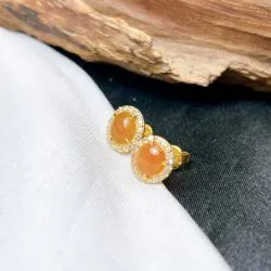 Khuyên tai ngọc Phỉ thuý hoàng phỉ, vàng 18k - Hình ảnh 3