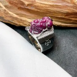 Nhẫn tỳ hưu Ruby Nam Phi, vàng trắng 14k - Ảnh 3
