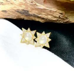 Khuyên tai ngọc Phỉ thuý băng chủng Myanmar, vàng 18k