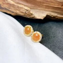 Khuyên tai ngọc Phỉ thuý hoàng phỉ, vàng 18k - Hình ảnh 2