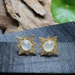 Khuyên tai ngọc Phỉ thuý băng chủng Myanmar, vàng 18k - Hình ảnh 5
