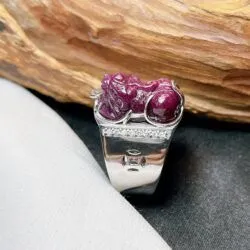 Nhẫn tỳ hưu Ruby Nam Phi, vàng trắng 14k - Ảnh 6