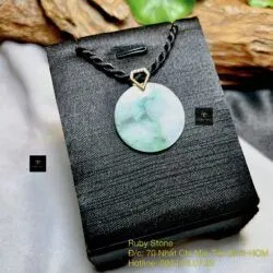 Mặt dây Vô sự bài tròn ngọc Phỉ thúy Myanmar, vàng 18k - Hình ảnh 4