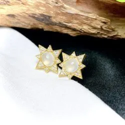 Khuyên tai ngọc Phỉ thuý băng chủng Myanmar, vàng 18k - Hình ảnh 3