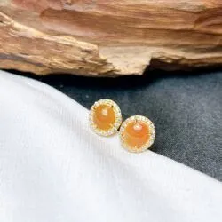 Khuyên tai ngọc Phỉ thuý hoàng phỉ, vàng 18k - Hình ảnh 4