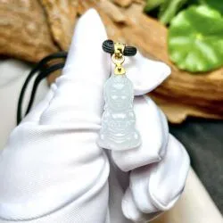 A Di Đà phật Bạch ngọc Myanmar, móc vàng 18k - Hình ảnh 4