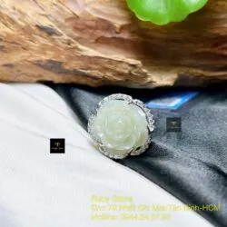 Nhẫn hoa mẫu đơn Ngọc bích Nga, vàng Ý 18k - Hình ảnh 6
