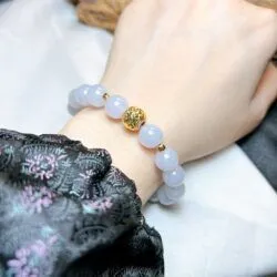 Vòng chuỗi ngọc Cẩm thạch tím, bi vàng 18k - Hình ảnh 2
