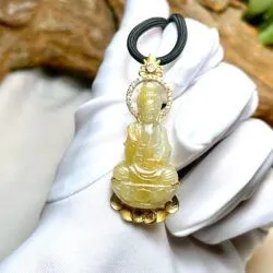 Phật quán thế âm bồ tát ngọc Cẩm thạch huyết Myanmar, vàng 18k - Ảnh 4