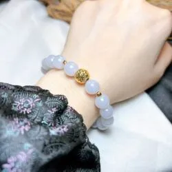 Vòng chuỗi ngọc Cẩm thạch tím, bi vàng 18k - Hình ảnh 7