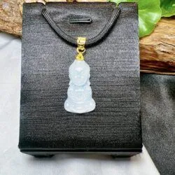 A Di Đà phật Bạch ngọc Myanmar, móc vàng 18k