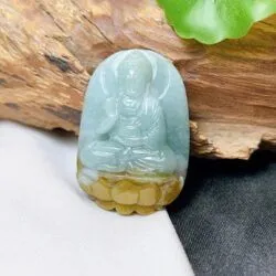 A Di Đà Phật ngọc Cẩm thạch huyết chạm tách màu tinh xảo - Ảnh 5