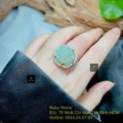 Nhẫn hoa mẫu đơn Ngọc bích Nga, vàng Ý 18k - Hình ảnh 3