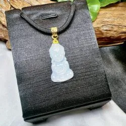 A Di Đà phật Bạch ngọc Myanmar, móc vàng 18k - Hình ảnh 5