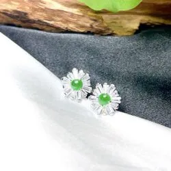 Khuyên tai ngọc Phỉ thúy xanh lục đế vương Myanmar, vàng 18k - Hình ảnh 4