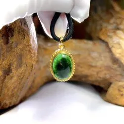 Mặt dây ngọc Phỉ thúy mực dục, vàng 18k - Hình ảnh 7