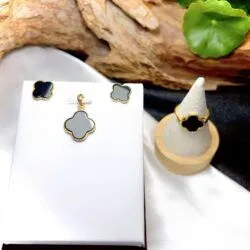 Bộ trang sức ngọc Phỉ thúy mực dục Myanmar, vàng 18k