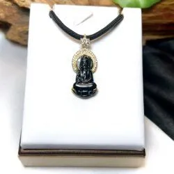 Phật quán thế âm bồ tát ngọc Phỉ thuý mực dục Myanmar, vàng 18k - Hình ảnh 5
