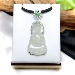 Phật quán thế âm bồ tát ngọc Phỉ thúy Myanmar, vàng 18k