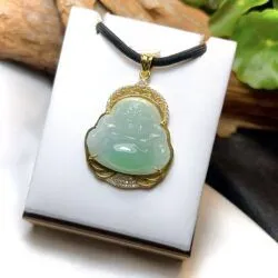 Phật Di Lặc ngọc Phỉ thúy Myanmar, vàng 18k - Ảnh 2