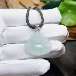 Phật Di Lặc ngọc Phỉ thúy Myanmar, vàng 18k, kim cương thiên nhiên - Hình ảnh 6