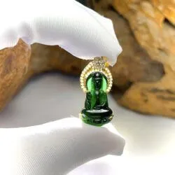 Phật quán thế âm bồ tát ngọc Phỉ thuý mực dục Myanmar, vàng 18k