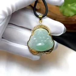 Phật Di Lặc ngọc Phỉ thúy Myanmar, vàng 18k - Ảnh 5
