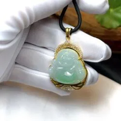 Phật Di Lặc ngọc Phỉ thúy Myanmar, vàng 18k - Ảnh 6