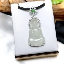 Phật quán thế âm bồ tát ngọc Phỉ thúy Myanmar, vàng 18k - Hình ảnh 3