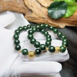 Vòng chuỗi Ngọc cẩm thạch sơn thuỷ, bi vàng 18k - Ảnh 5