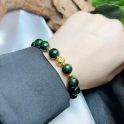Vòng chuỗi Ngọc cẩm thạch sơn thuỷ, bi vàng 18k - Ảnh 7