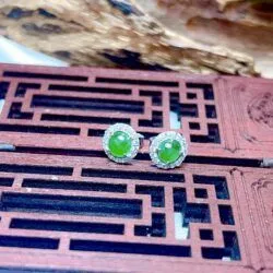 Khuyên tai ngọc Phỉ thúy xanh lục đế vương Myanmar, vàng 18k - Ảnh 4