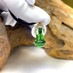 Phật quán thế âm bồ tát ngọc Phỉ thuý mực dục Myanmar, vàng 18k - Hình ảnh 2