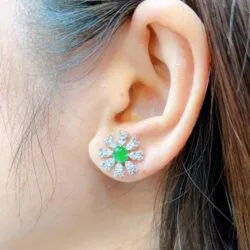 Khuyên tai ngọc Phỉ thúy xanh lục đế vương Myanmar, vàng 18k