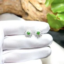 Khuyên tai ngọc Phỉ thúy xanh lục đế vương Myanmar, vàng 18k - Hình ảnh 7