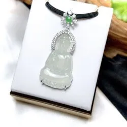 Phật quán thế âm bồ tát ngọc Phỉ thúy Myanmar, vàng 18k - Hình ảnh 4