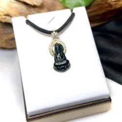 Phật quán thế âm bồ tát ngọc Phỉ thuý mực dục Myanmar, vàng 18k - Hình ảnh 6