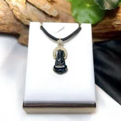 Phật quán thế âm bồ tát ngọc Phỉ thuý mực dục Myanmar, vàng 18k - Hình ảnh 3