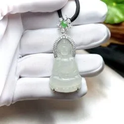 Phật quán thế âm bồ tát ngọc Phỉ thúy Myanmar, vàng 18k - Hình ảnh 6