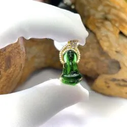Phật quán thế âm bồ tát ngọc Phỉ thuý mực dục Myanmar, vàng 18k - Hình ảnh 8
